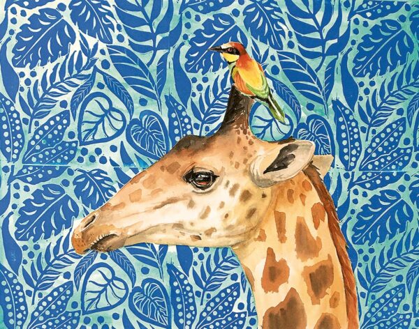 Giraffe with Bee-eater