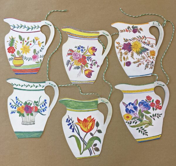 Pottery Bunting - 6 Decorative Floral Jugs - Image 9