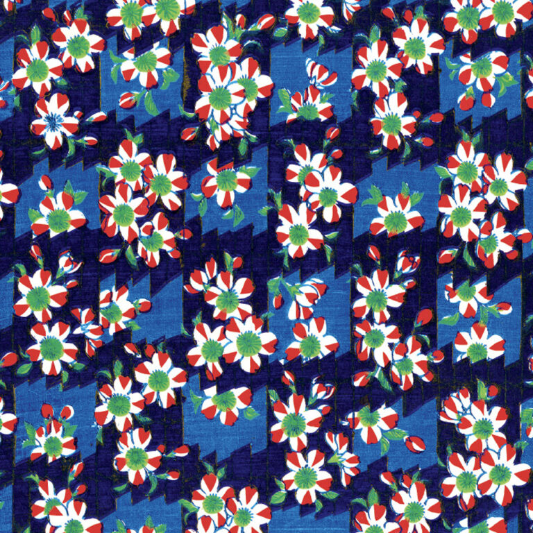 Woodblock Print Red & White Flowers Gift Wrap Sheet