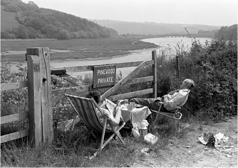 Tourists having a picnic, Bideford, 1978
